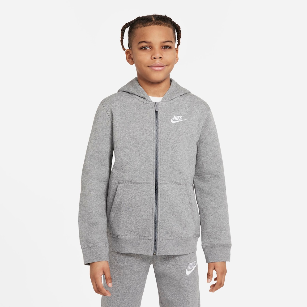 Nike Sportswear Club-hættetrøje med lynlås til større børn - grå