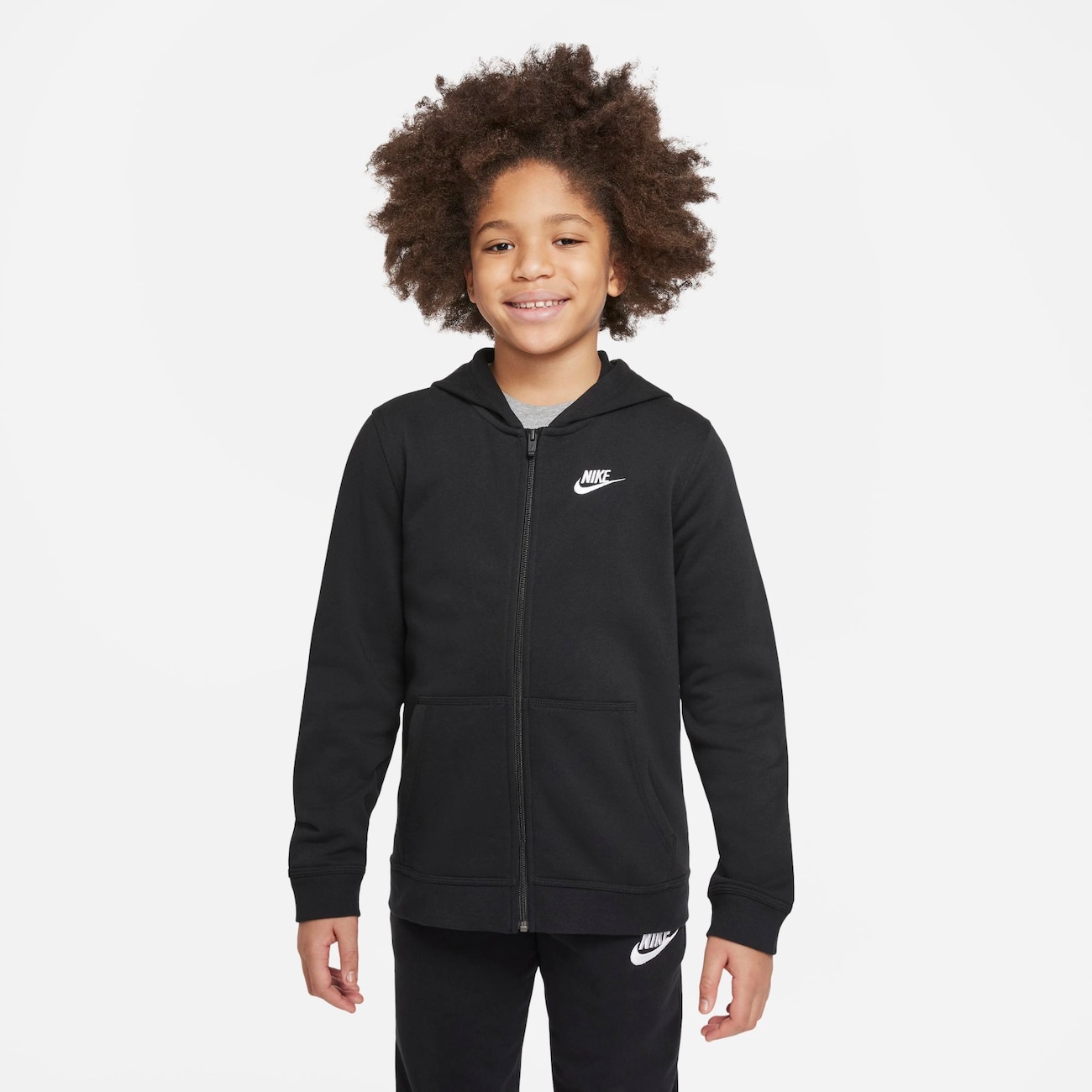 Nike Sportswear Club-hættetrøje med lynlås til større børn - sort