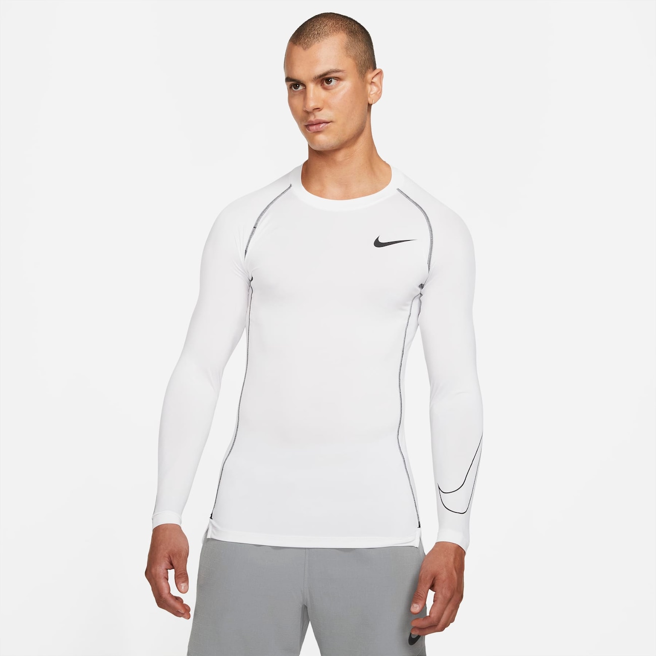 Nike Pro Dri-FIT–langærmet overdel med tætsiddende pasform til mænd - hvid