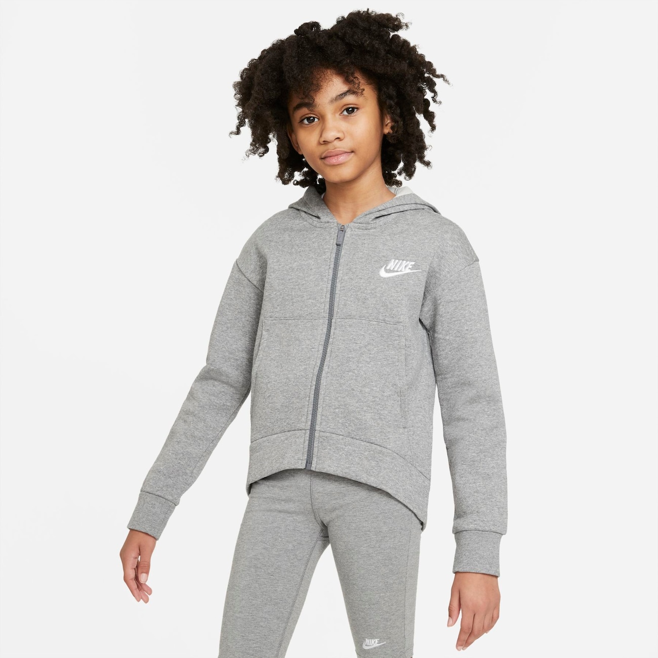 Nike Sportswear Club Fleece-hættetrøje med lynlås til store børn (piger) - grå