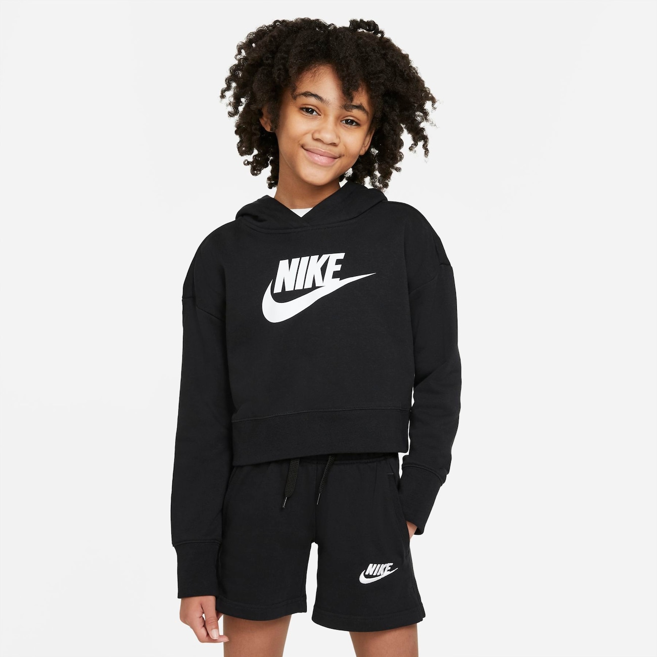 Nike Sportswear Club-kort hættetrøje i french terry til større børn (piger) - sort