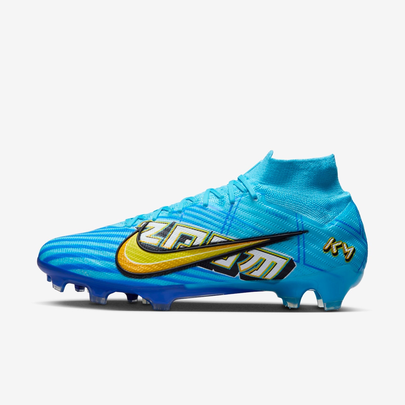 Nike Zoom Mercurial Superfly 9 Elite KM FG high top voetbalschoenen (stevige ondergrond) - Blauw