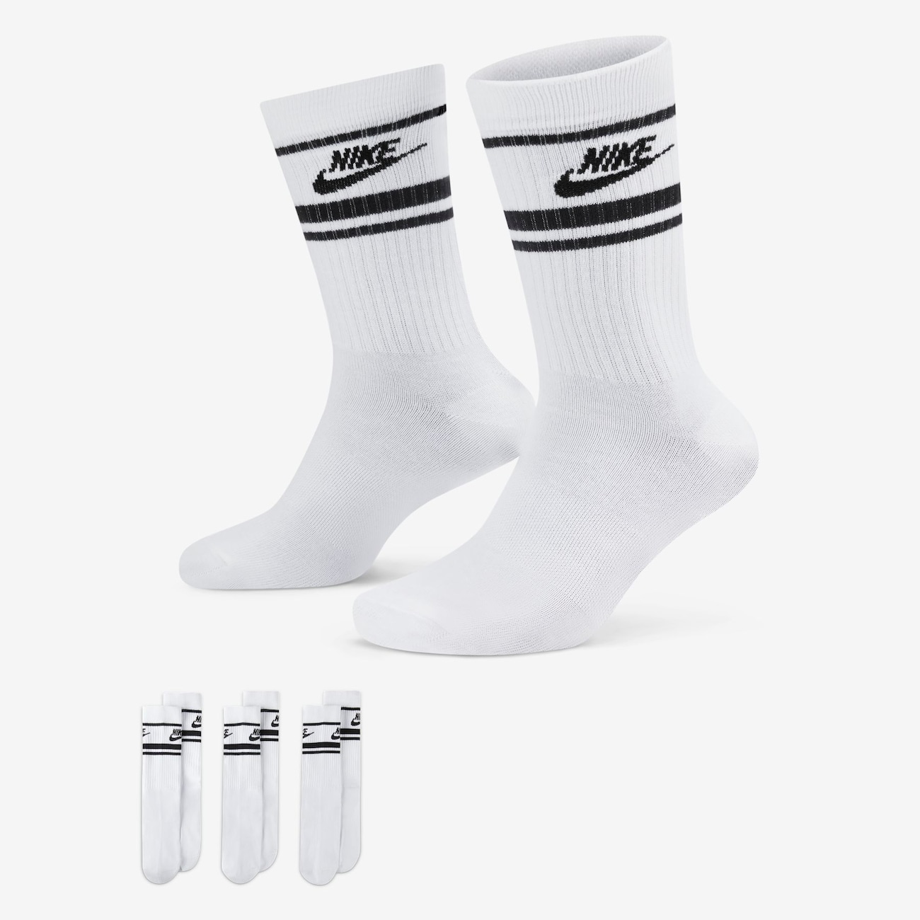Meia Nike Everyday Essential (3 Pares) Unissex - Preto+Branco