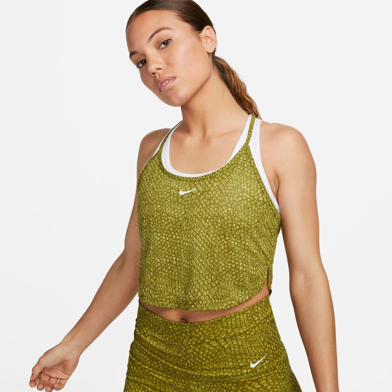 Nike Dri-FIT One-ttanktop med print og kort snit til kvinder - grøn