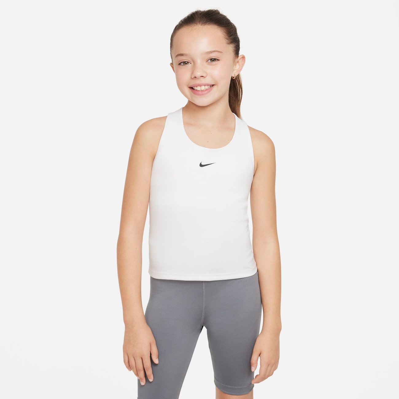 Nike Swoosh Dri-FIT-tanktop med indbygget sports-bh til større børn (piger) - hvid