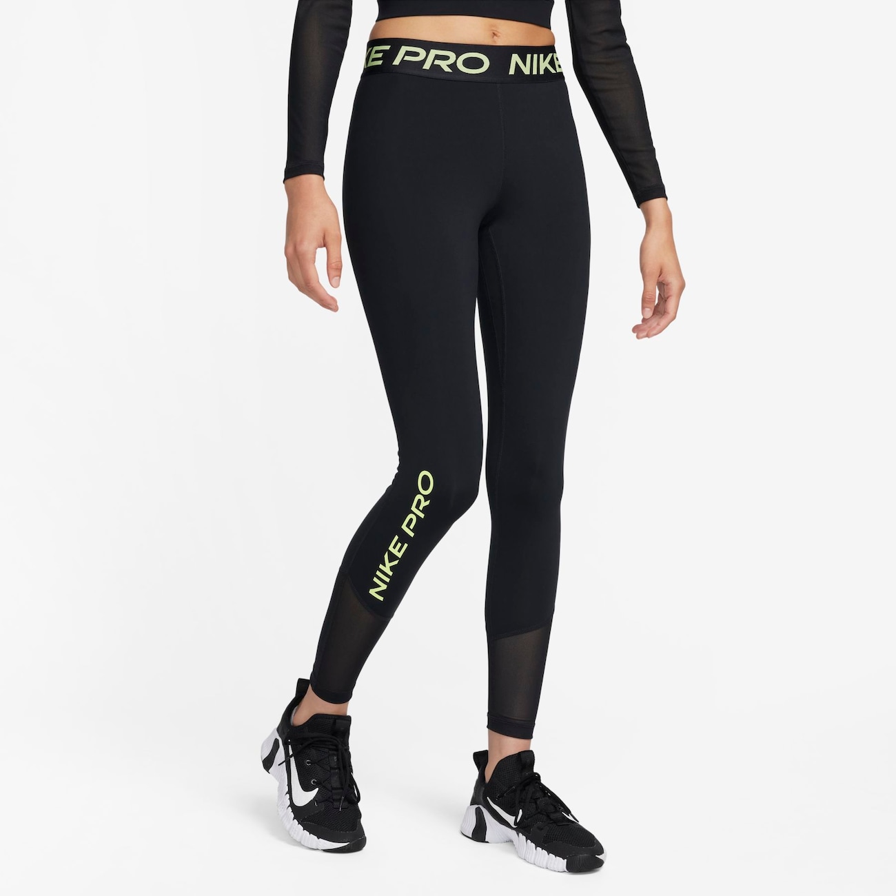 Nike Pro lange legging met halfhoge taille voor dames - Zwart