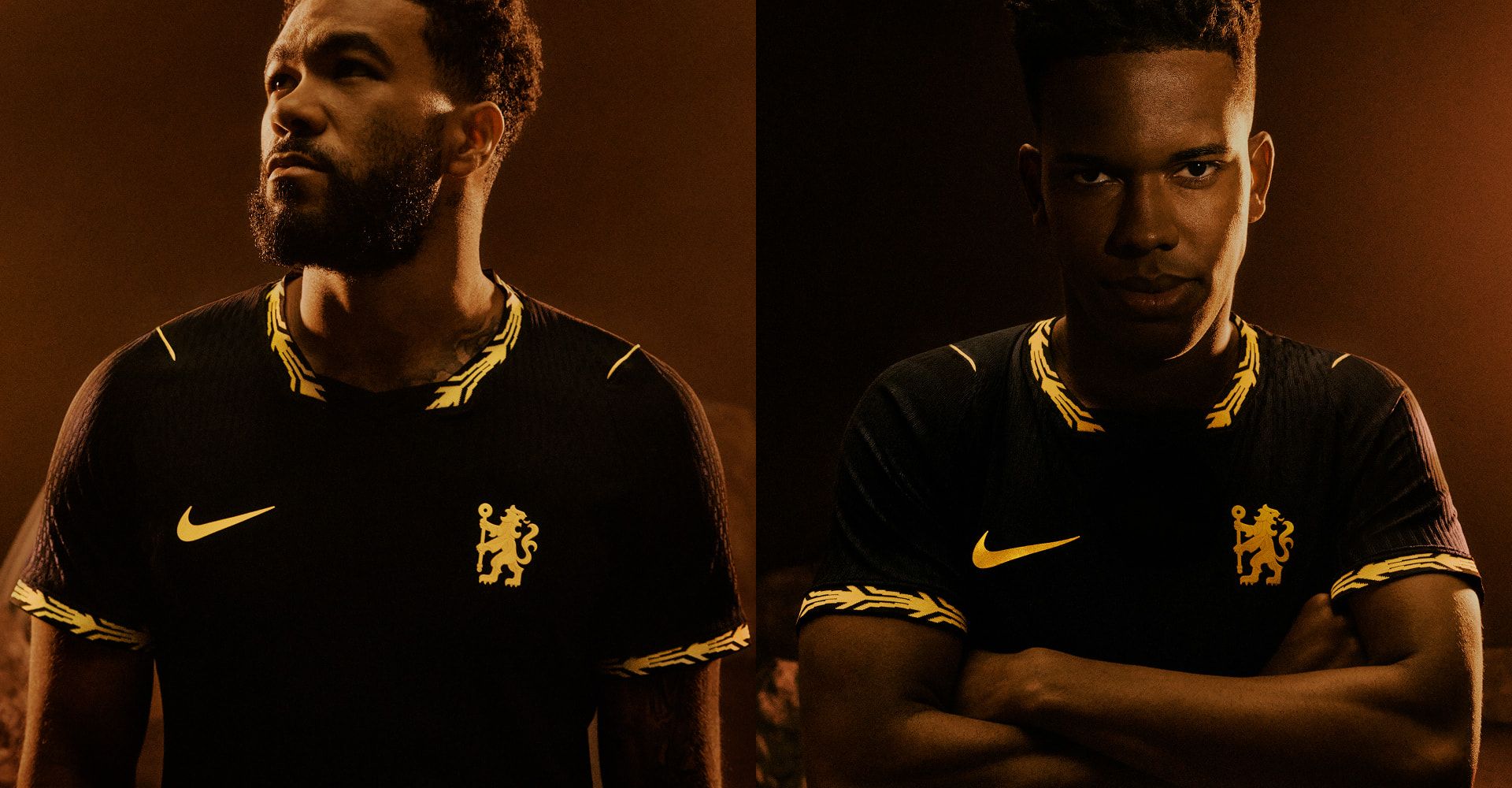 Jogador vestindo a nova camisa de fora do Chelsea